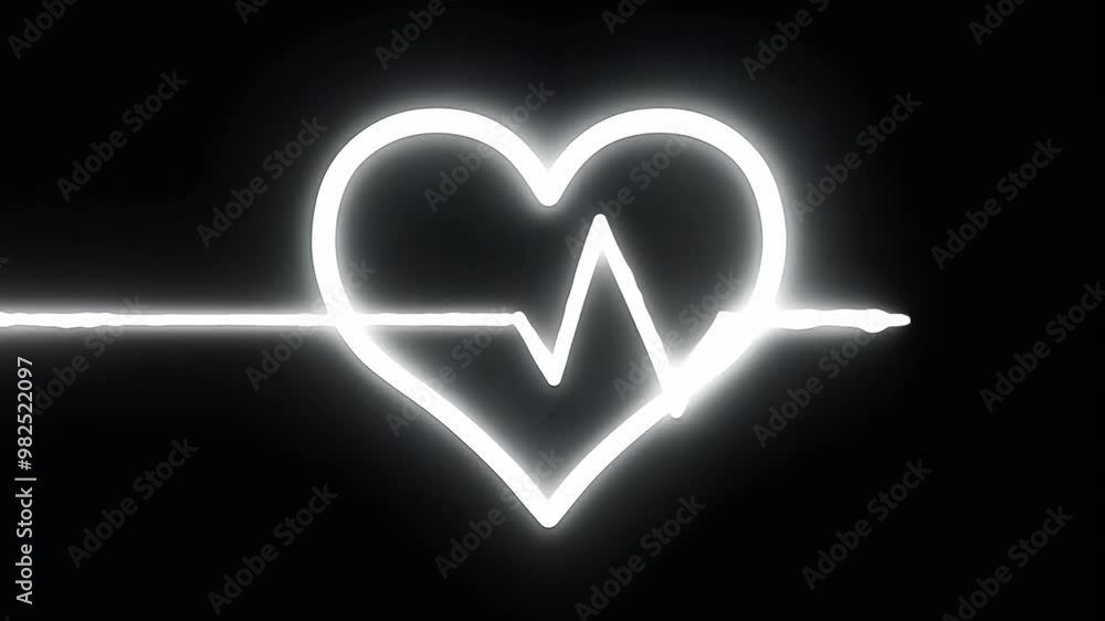 Poster a glowing heart shape is drawn with an electrocardiogram line crossing through it, emphasizing theme