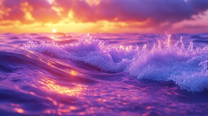 Fototapeta premium A beautiful ocean with a purple and pink sunset in the background
