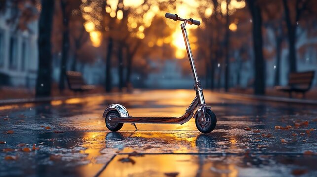 patinete cromado parado em uma pista de skate