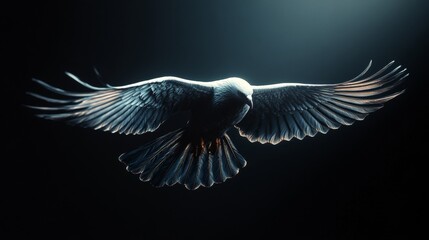 Fototapeta premium A black and white image of a bird with its wings spread out
