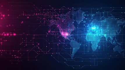 Fototapeta premium International IT service provider, digital infrastructure map, flat design illustration