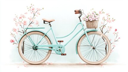 Fototapeta premium Vintage Bicycle with Spring Blossoms