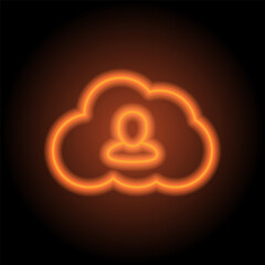 Profile, cloud simple icon vector. Flat design. Orange neon on black background