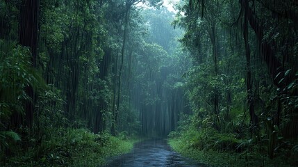 Rain-Soaked Forest Path