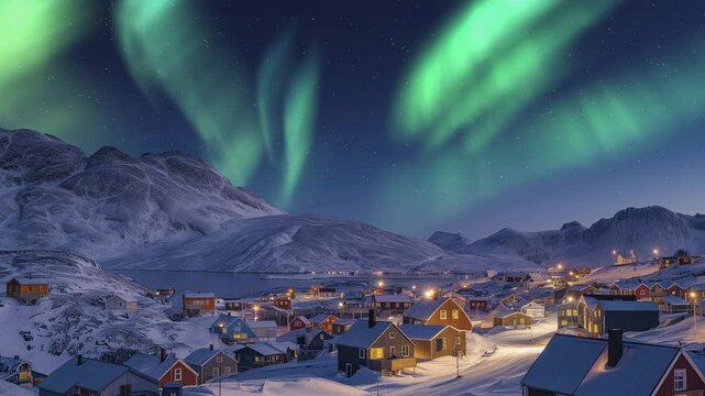 Greenland Nuuk Aurora Above the City Pan R Generative AI