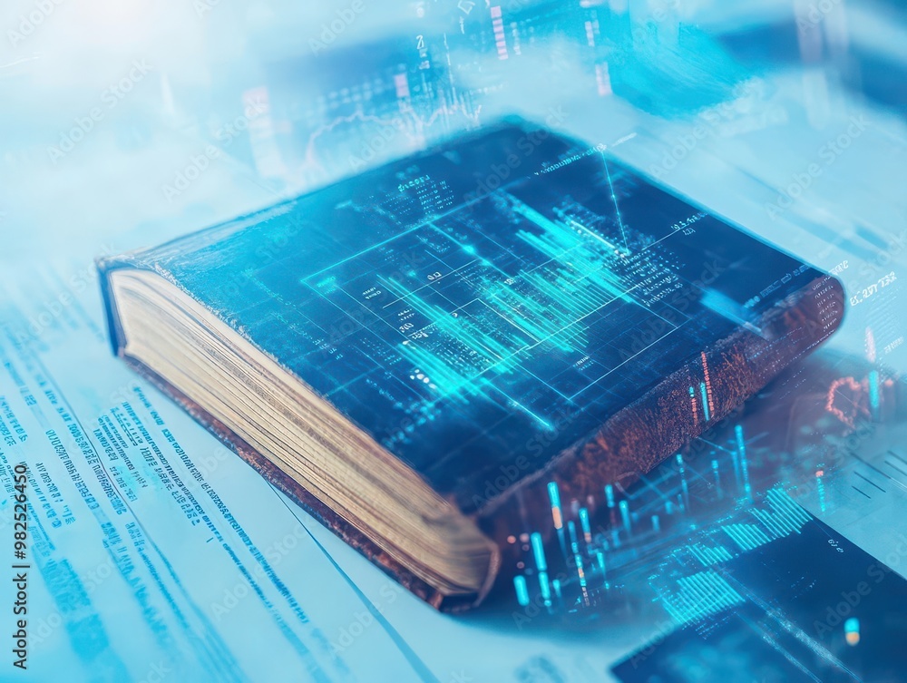 Aufkleber an oldfashioned accountant s ledger juxtaposed with a sleek digital dashboard showing modern industr
