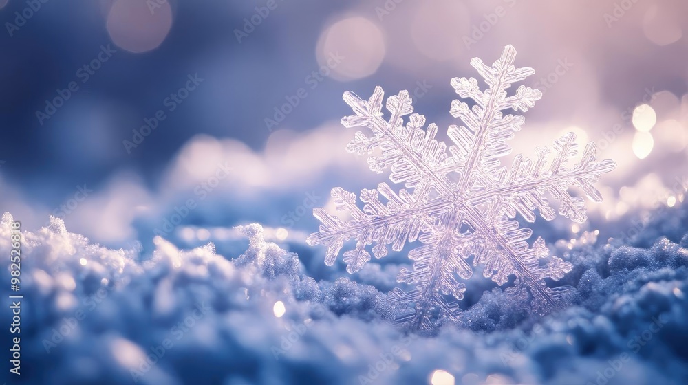 Poster delicate snowflake resting on soft white snow, showcasing intricate patterns and glistening beauty i