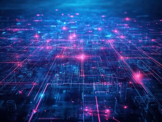 Obraz premium An aerial view of a futuristic city, where capital flow between organizations is visualized as bright, interconnected lines lighting up the streets
