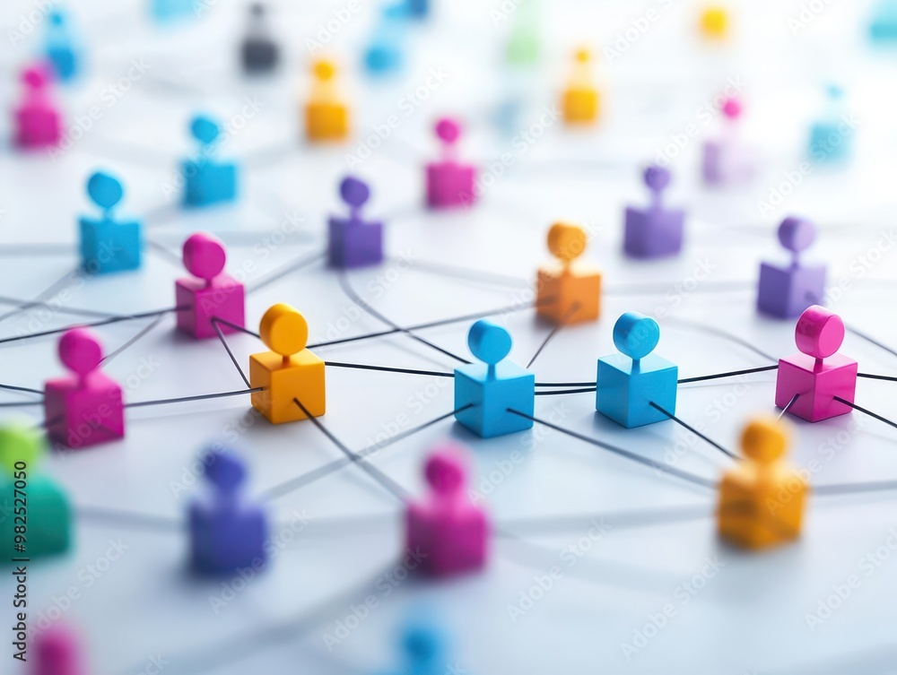 Poster an abstract depiction of flowing data streams connecting various team members, with vibrant colors r
