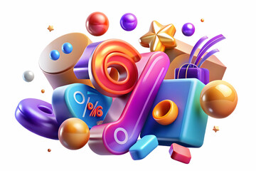 Fototapeta premium Vibrant Glowing Abstract Art Design Featuring Floating Discount Symbols for Retail Promotions � Perfect for E-commerce and Online Sales Advertisements