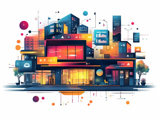 Fototapeta premium Flat Glowing Business Abstract with Retail Elements - Modern Digital Art for Professional Marketing Campaigns and Branding Solutions