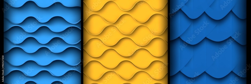 Poster a set of seamless patterns, abstract organic lines, squiggle lines and abstract shape textures. yell