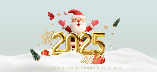 Christmas and New Year greeting card with Santa Claus.