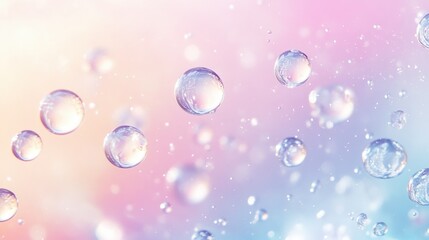 Pastel gradient background with floating water bubbles of various sizes.