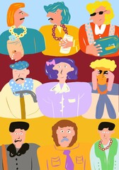 people icons set of people poster illustration bold colors