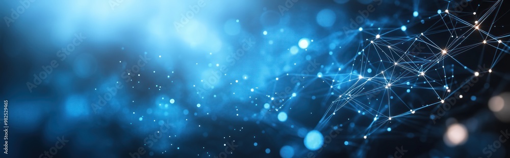Poster Abstract blue background with white dots and lines in a geometric pattern