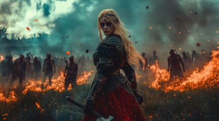 warrior girl fire battle ancient mystical