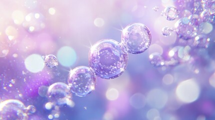 Subtle bubbles shimmering on a pastel lilac and light blue background.