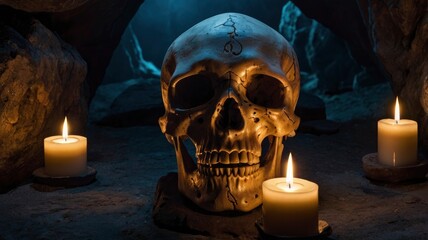 scary halloween skull with candle