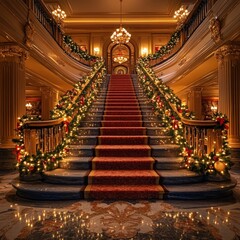 Opulent Grand Christmas Staircase with Elegant Holiday Decorations