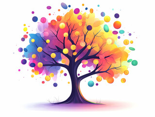 Flat Abstract Glowing Financial Tree Concept - Digital Art Symbolizing Prosperity, Savings, Spending & Profits with Bright Colors and Light Effects in a Modern Business Tone