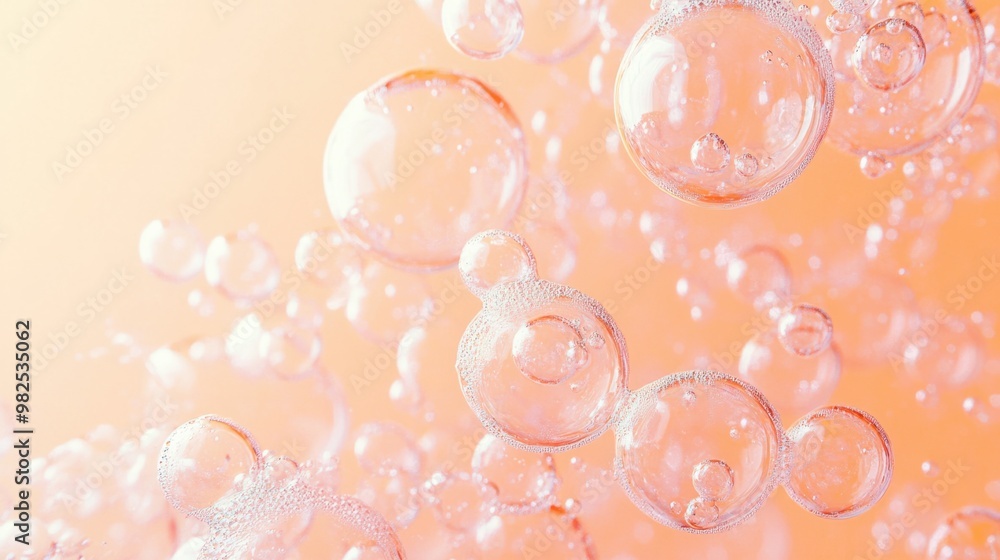 Poster water bubbles clustered in abstract patterns on a pastel peach background.