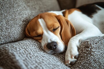 Obraz premium A close-up view of the pillow on the bed of a beagle dog