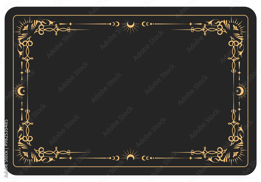 Wall mural mystic ornamental frame border, tarot cards style frame, esoteric banner with magic pattern, vector