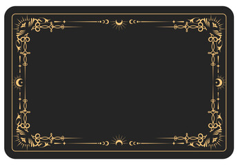 Mystic ornamental frame border, tarot cards style frame, esoteric banner with magic pattern, vector