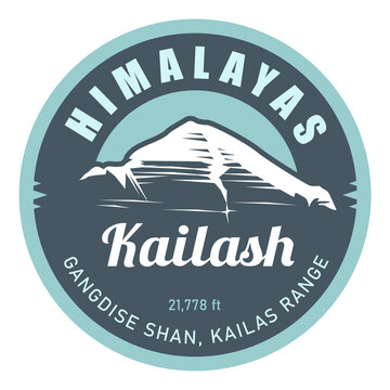 Mount Kailash stamp, Gangdise &ndash; Nyenchen Tanglha Mountains range, Himalayas emblem with snow covered kailasa, vector