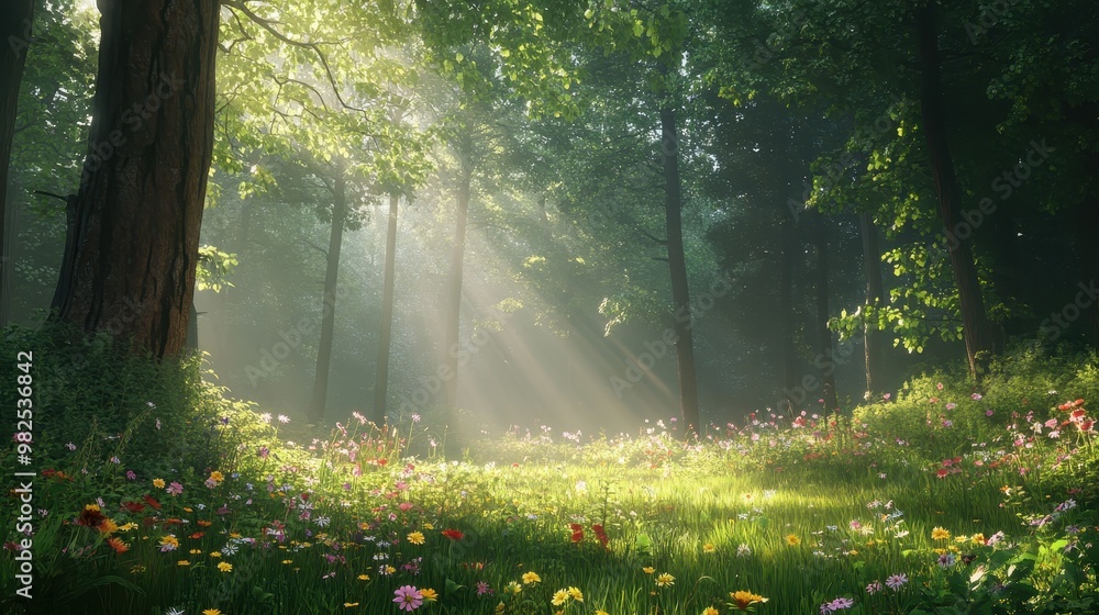 Poster Sunlight Filtering Through a Forest Clearing