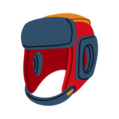 A flat helmet for a boxer in red and blue colors. Protective headgear for boxing training. Sports equipment. Sparring equipment for martial arts. Flat vector design. An isolated item for combat