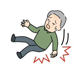 後ろに転倒して尻もちをつくシニア男性