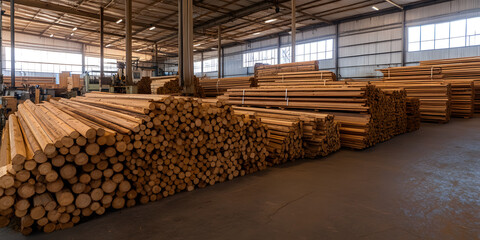 Wooden Planks at a Sawmill | Efficient Lumber Processing in Carpentry and Woodworking