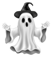 scary ghost at halloween party with scary face vector illustration isolated on white background