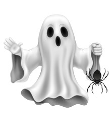 scary ghost at halloween party with scary face vector illustration isolated on white background