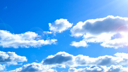 Blue sky landscape. Blue sky background with white dramatic clouds, panoramic blue sky landscape