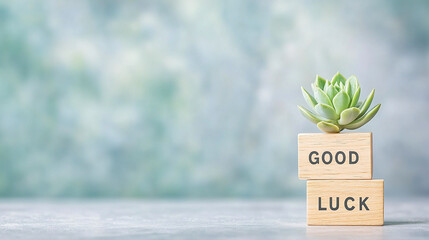 Good Luck typography written with wooden letter - Clean background. 