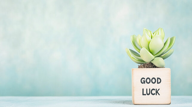 Good Luck typography written with wooden letter - Clean background. 
