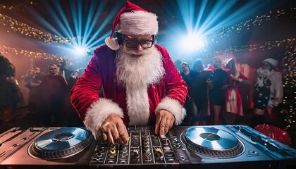 Christmas party. Santa Claus as the DJ