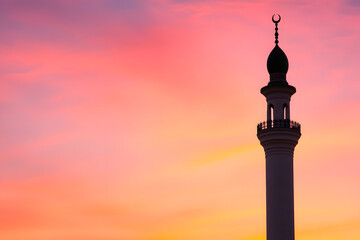 Silhouette of a Mosque Minaret with a Loudspeaker | Islamic Architecture and Call to Prayer