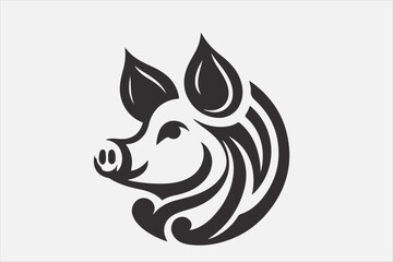 A sleek stylized silhouette of  pig's head.