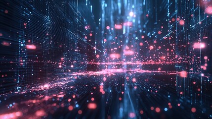 Obraz premium Abstract digital background with pink and blue glowing lights.