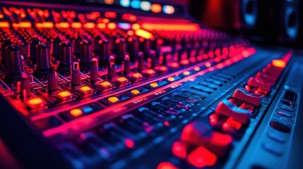 Colorful Sound Mixing Console in a Studio Setting