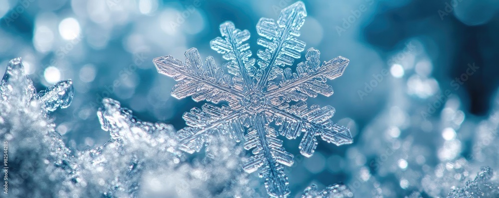 Aufkleber a close-up of a beautiful snowflake resting on shimmering ice, showcasing intricate details and fros