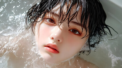 Watery Portrait: Close-up of Woman in Bath