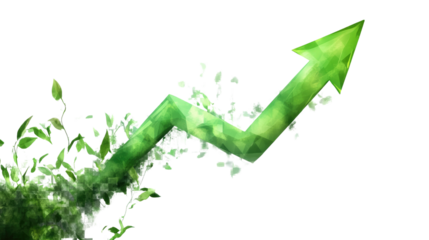 3D arrow graph illustrating growth and success in business finance with a green upward direction