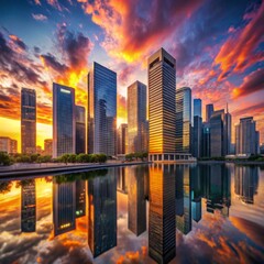 Fototapeta premium Modern Urban Skyline at Sunset