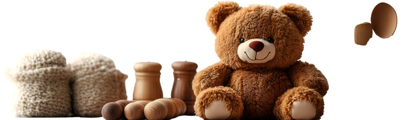 Obraz premium a stuffed bear next to salt and pepper shakers. 