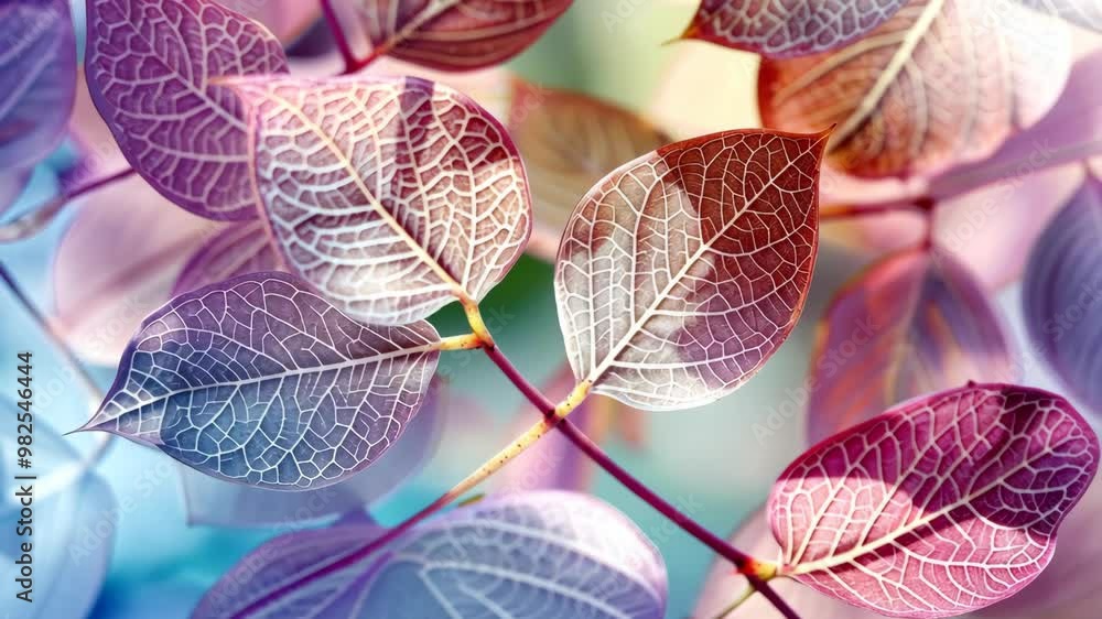 Poster exploring delicate translucent leaves with intricate vein patterns under soft light in an artistic s
